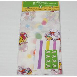 Set of 2 Cellophane Easter Basket Gift Bags with Ribbons NEW